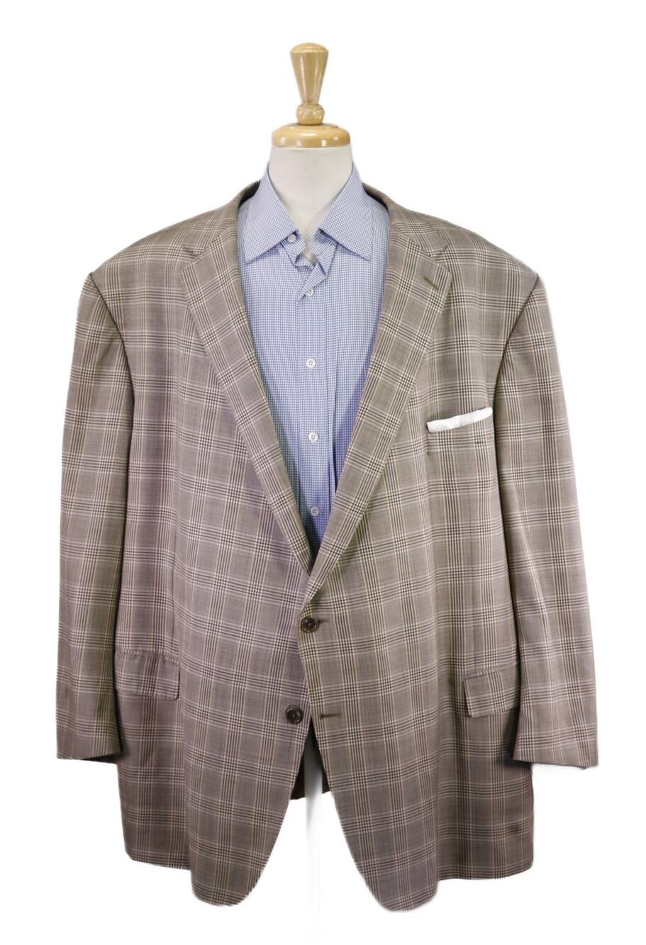 Miller Brothers Custom Tailored Brown Plaid 2-Btn Wool Sportcoat Blazer Big 54R